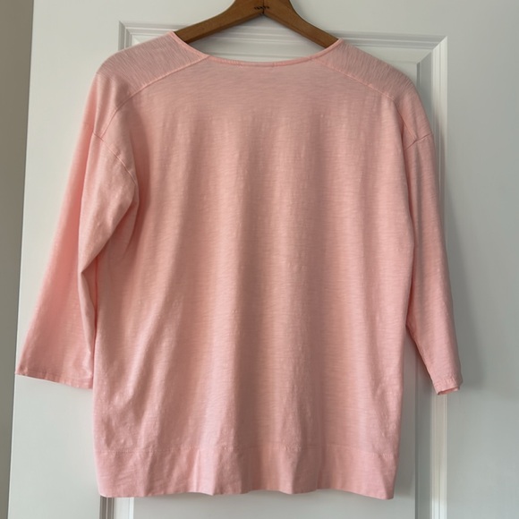 J Jill Cotton Modal Rayon V-Neck 3/4 Sleeve Pink Top w Side Vents Pink Size Lrg - Picture 8 of 9